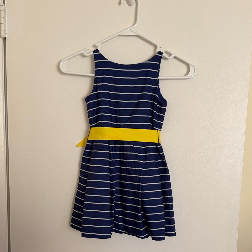 Polo by Ralph Lauren Navy and White Striped Dress with Yellow Belt